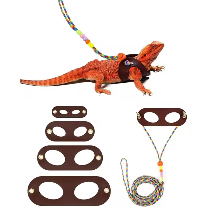 Arnés de correa de lagarto de dragón barbudo, paquete de 4 tamaños, arnés ajustable para animales pequeños para reptiles y mascotas pequeñas (arnés de correa) - 1