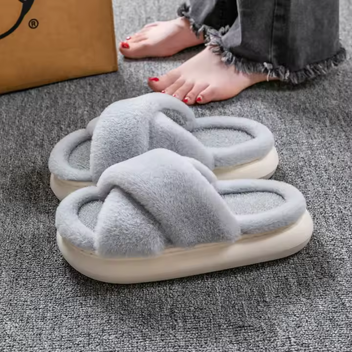 Suelo interior antideslizante de esponja para mujer, parte inferior, pantuflas peludas de algodón para el hogar, candelabros de invierno - 1
