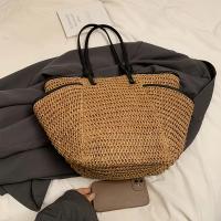 Bolso de mano de paja elegante para mujer: bolso de hombro convertible grande con cierre de cremallera y estilo minimalista beige y negro para la playa, camping, desplazamientos y viajes - details 2