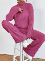 Traje de punto de manga larga con cuello alto para mujer, suéter informal, pantalones sueltos, traje de dos piezas, Otoño e Invierno - details 14