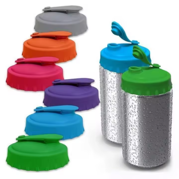 6 tapas de silicona reutilizables para latas de bebidas, para refrescos, cerveza, jugo, tamaño estándar de 2.1 pulgadas, tapón sellador - 1