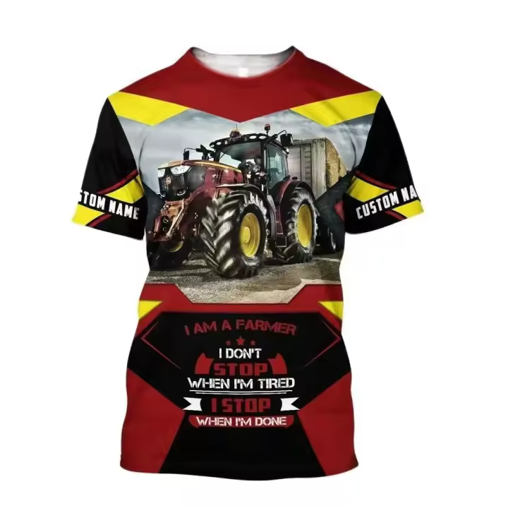 Camiseta con estampado de Tractor 3D de talla grande para hombre y mujer, uniforme de granjero, Haruku, informal, redondo, deportivo, de secado rápido, transpirable - 1