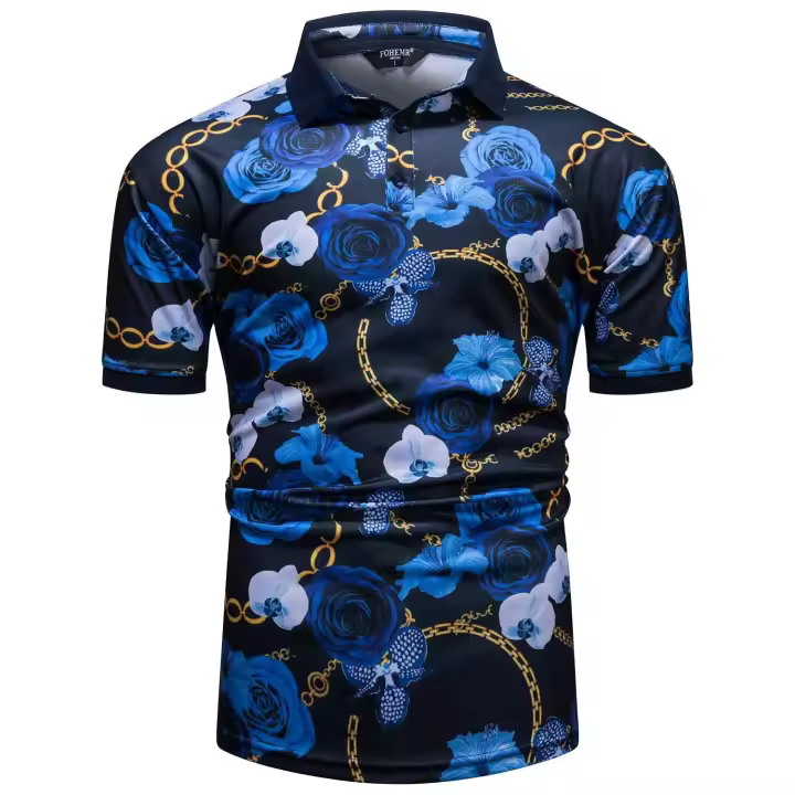 Verano nueva moda de los hombres de europa y américa geométrica estampado floral manga corta blusa top - 1
