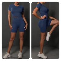 Conjunto de Shorts de Yoga de Algodón Melaleuca Sin Costuras Color Sólido Manga Corta - details 25