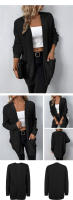 Suéter con bolsillo para mujer, cárdigan de manga larga con cuello en V, Tops casuales, Tops de punto, Color sólido, Coreano - details 2