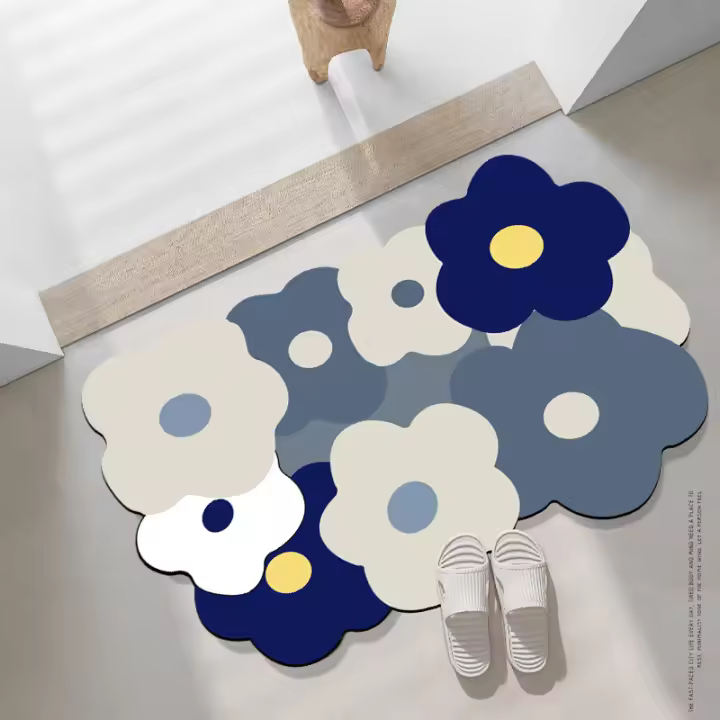 Alfombra absorbente para baño, barro de diatomeas suave, flores frescas, alfombra de puerta de entrada irregular, alfombra antideslizante para puerta de baño - 1