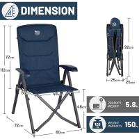 Silla de Camping Adulto 150kg Silla de Jardín Plegable Portátil de Alta Resistencia Respaldo Alto Silla Reclinable de 4 Posiciones para Campamento Picnic Jardín Caravana (1 Pc, Azul) - details 1