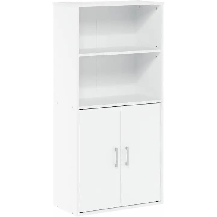 Armario de Almacenamiento de Madera de Ingeniería 2 Estantes Abiertos, 2 Puertas, Tamaño 59.9(W) x 121.4(H) x 30(D) cm - 1