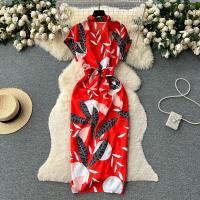 Vestidos largos elegantes para mujer, solapa, cuello en V, manga corta, cintura alta, oficina, Maxi Verde S - details 14