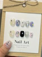10PCS Uñas Postizas Hechas a Mano En Colores Crema Azafrán Y Amarillo Estilo Fácil Y Sencillo Para Mujeres - details 6