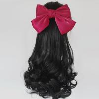 Peluca ondulada para mujer, postizos sintéticos naturales Retro para mujer, cola de caballo rizada, lazos rojos, nudo, cola de caballo, peluca con cola de caballo - details 6