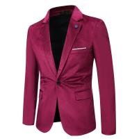 Blazer ajustado de terciopelo con dos botones para hombre, Color sólido - details 7