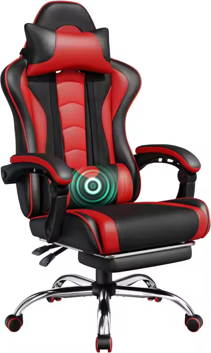 Silla de Oficina Silla Gaming con Reposapies Silla Ergonómica con Ruedas Silla Ordenador Ajustable Silla con Soporte Lumbar Capacidad MAX 136 KG Rojo - 1