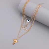 Collar con colgante de nariz de elefante y ojo de demonio azul, cadena fina multicapa a la moda para mujer - details 5