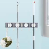 Gancho de pared de plástico con diseño de clip, ahorrador de espacio, práctico organizador multiusos para escoba y mopa - details 2