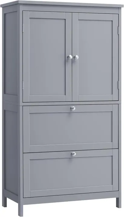 Mueble de Baño, Armario de Baño, Armario de Cocina, Armario Almacenaje con 4 Puertas, Estantes Regulables, 30 x 60 x 110 cm, Blanco BBC552P31 - 1
