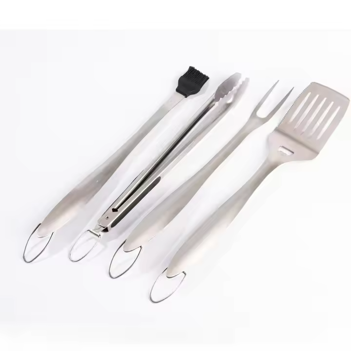 Juego de Herramientas de acero inoxidable para barbacoa al aire libre, pinzas, espátula, tenedor, cepillo para asar, 4 piezas - 1
