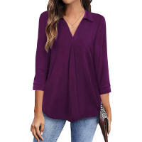 Camisa de Mujer 2025 Elegante Chifón, Cuello en V, Manga 3/4, Estilo Europeo, Tejido Transpirable - Moda de Oficina y Casual - details 12