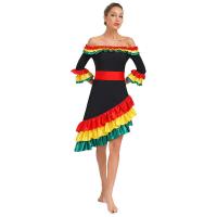Vestido Flamenco mujer, tre actuación danza española, volantes Color contrastante, vestido con dobladillo inclinado media manga - details 13