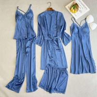 Conjunto de 5 piezas para mujer, vestido de novia de dama de honor, ropa de dormir de satén Ence, ropa de dormir sexy - details 2