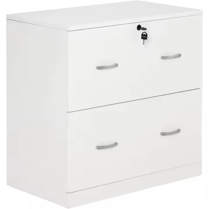 Cajonera de Oficina con 2 Cajones para Carpetas Colgantes con Cerradura y 2 Llaves 74x42x72 cm Blanco - 1