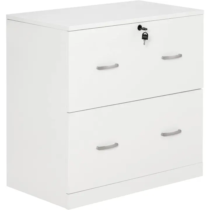 Cajonera de Oficina con 2 Cajones para Carpetas Colgantes con Cerradura y 2 Llaves 74x42x72 cm Blanco - 1