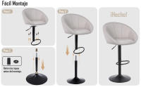 Taburetes Altos de Cocina Juego de 1, Taburete Cocina con Respaldo y Reposapiés, Taburete de Bar de Lino Transpirable, Altura Regulable, Giratorios, Beige - details 2