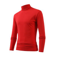 Camiseta de manga larga con cuello medio alto para hombre, Jersey informal de Color sólido, ropa interior - details 3