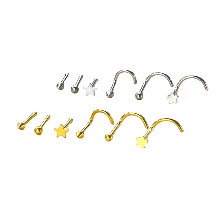 Juego de Piercing de acero inoxidable para nariz, 2 piezas, 20G, Luna, corazón, mariposa, cristal, tornillo en forma de L, joyería para Piercing de nariz - 1