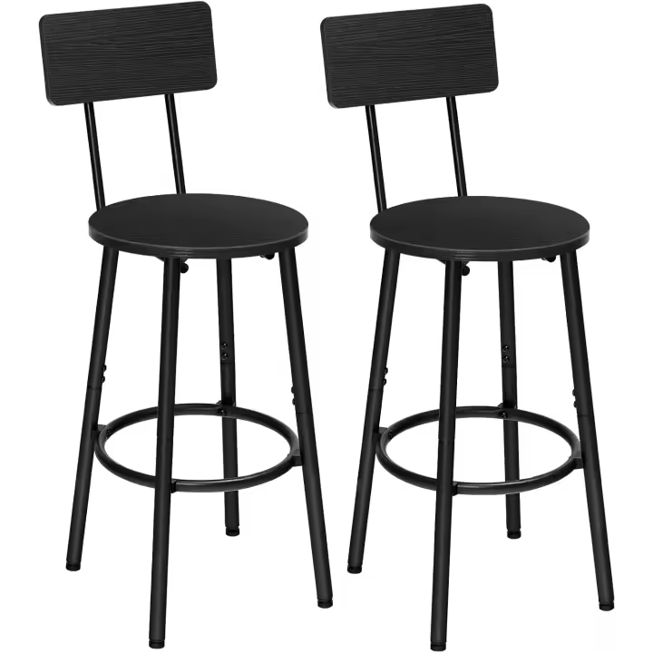 Taburetes de Bar con Respaldo, Taburete con Reposapiés, Silla Alta para Cocina, Salón, Bar, Patas - 1