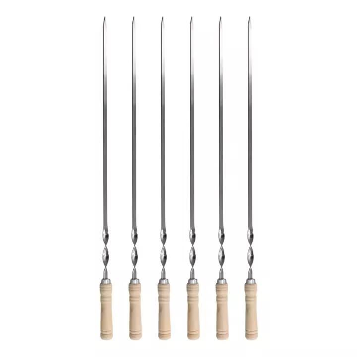 6 uds 55cm pinchos para barbacoa mango largo Shish Kebab barbacoa palo para parrilla tenedor de madera para barbacoa aguja de parrilla de acero inoxidable para exteriores - 1