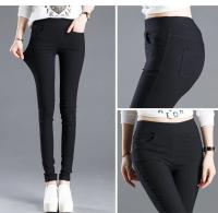 Pantalones de fondo de 4 bolsillos, pantalones largos finos de punto negro, lápiz de pie pequeño, estilo informal cómodo para mujer - details 0