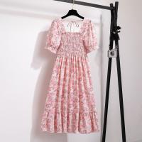 Vestido Midi Bohemio De Mujer Para Verano En Chiffón Con Cuello Cuadrado Y Manga Corta Vestido Casual De Playa Vacaciones Plegado A-Line - details 8
