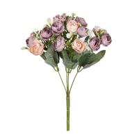 Rosa de seda de 15 cabezas, capullo de té pequeño para decoración de Navidad, alféizar del hogar, accesorios de bonsái, Fondo de boda, pared de flores artificiales - details 9