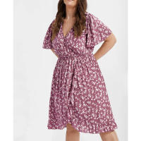 2025 vestido floral adelgazante con cintura elástica y cuello en V para mujer, nuevo superventas - details 1