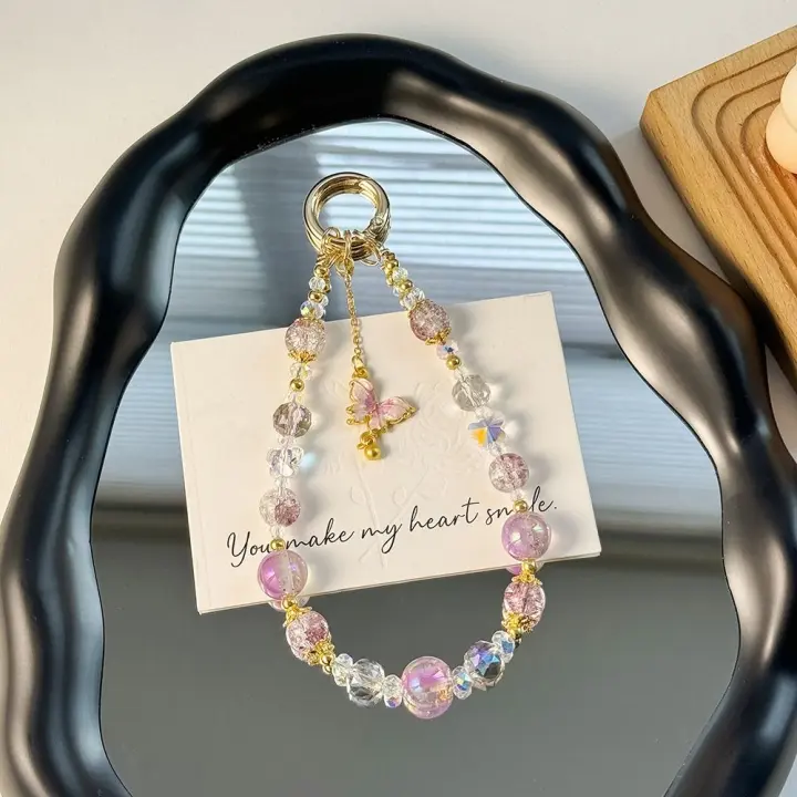 Cordón colgante acrílico mariposa cadena para teléfono Bowknot mariposa Y2K teléfono encanto correa Ins amor corazón amor corazón cadena con cuentas niñas - 1
