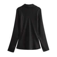TRAFZA-camisa de satén con lazo adornado para mujer, blusa de seda con textura, informal, ajustada, de manga larga, con cuello vuelto, 2024 - details 3