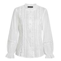 Blusa de Moda para Mujer Primavera Otoño Cuello de Pico con Volantes Top de Hueco de Manga Larga - details 5