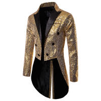 Chaqueta de esmoquin con lentejuelas para hombre, abrigo ajustado con cola - details 7