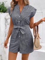 Mono de verano a rayas para mujer, mono de manga corta, pantalones cortos - details 43
