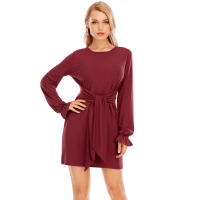 2025 primavera nuevo vestido casual de correa de manga larga de color sólido grande para mujer - details 0