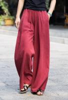 Pantalones de pierna ancha sueltos con cintura elástica de lino para mujer moda coreana informal 2025 - details 5