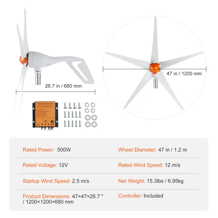SucceBuy Kit de turbina aerogeneradora, con controlador MPPT, dirección del viento ajustable, para el hogar, granja, vehículos recreativos, barcos - 1