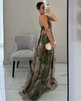 Vestido largo sexi con cuello en V para mujer, ropa de fiesta calada, ropa de verano con estampado a la moda, sin mangas - details 4