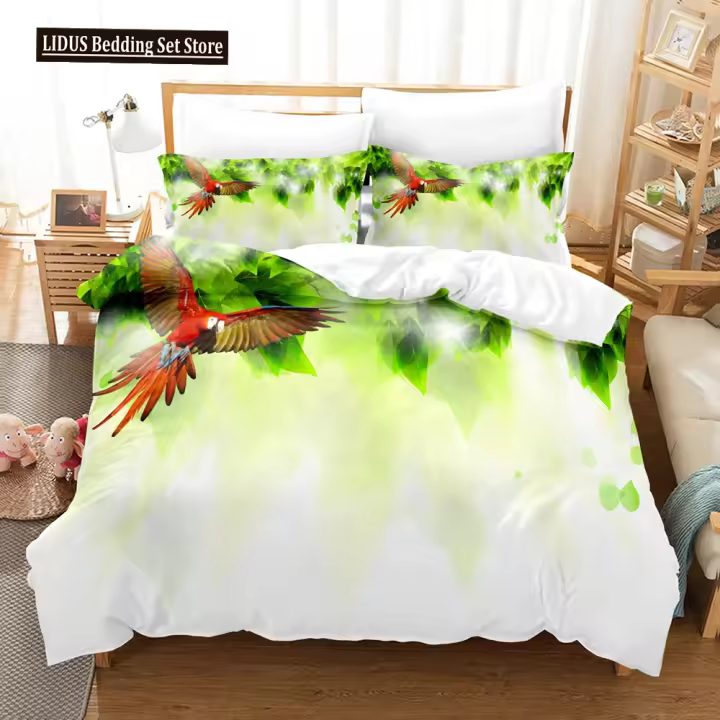 Juego de Cubierta de Edredón de Pájaros con Estampado 3D de Animales Salvajes Serie de Loros - 1