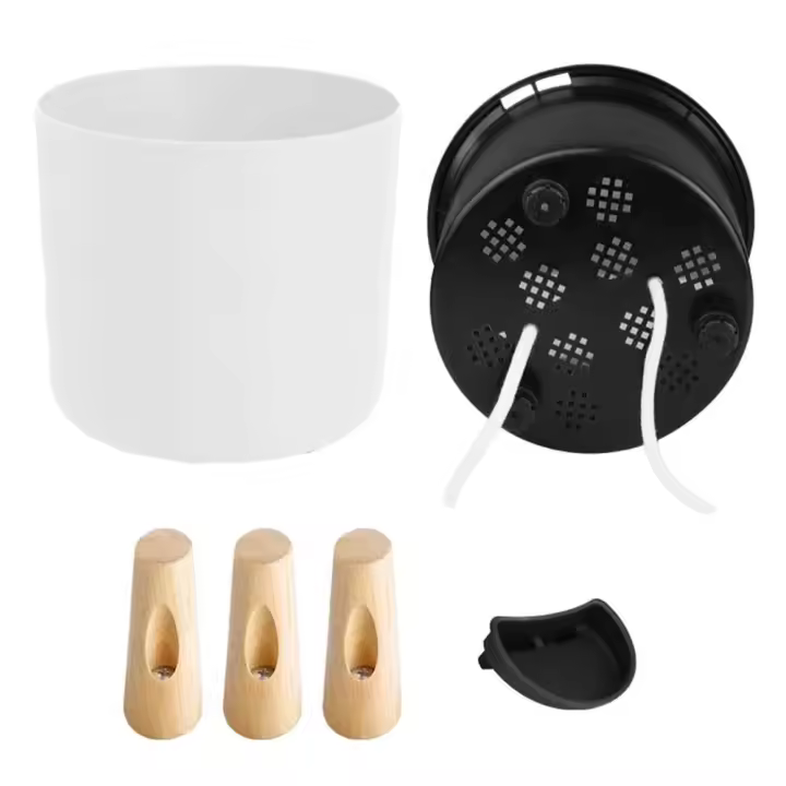 Sistema automático de riego y drenaje de plantas con patas de madera, ETA circular para pies, hierbas, bonsái de guardería, moderno - 1