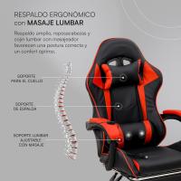 Gaming con Respaldo Ergonómico Inclinable y Altura Ajustable, Silla de Oficina con Soporte Lumbar, Acolchado y Reposapiés Extraíble, Negro, 58x66x114-124 cm - details 25