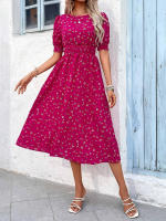 Vestido de mujer, novedad de verano 2025, vestido de longitud media acampanado a la moda con cintura alta y flores redondas para mujer - details 23
