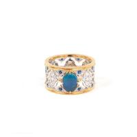 Anillos creativos de plata con incrustaciones de ópalo azul para mujer, diseño Vintage, anillo de compromiso hueco ancho, joyería - details 6
