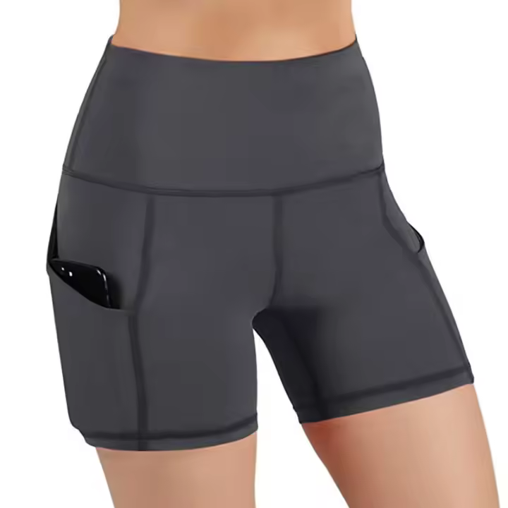 Pantalones cortos de cintura alta para mujer, pantalones cortos de Yoga con bolsillo para entrenamiento, correr, Fitness, deportes atléticos, Leggings de Yoga - 1